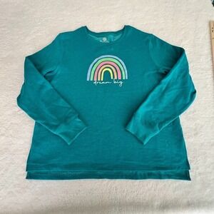 Positivive Tees "Dream Big" Rainbow Sweatshirt  L 12/14 Teal Long Sleeve